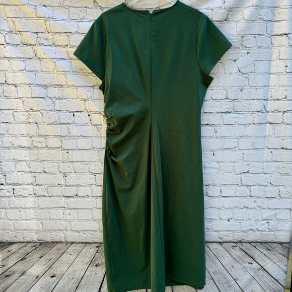 Boden Dress Green Side Ruched Jersey Midi Size 20-22 R Versatile Holidays Event - Picture 2 of 8
